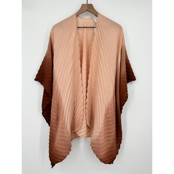 Chicos Pleated Ombre Ruana Wrap kimono Cardigan Sweater Pink Brown S/M NWT - Picture 1 of 6